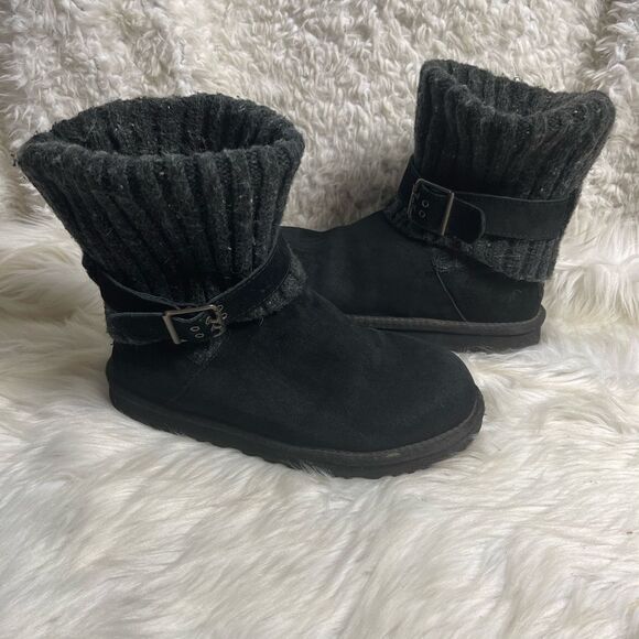 UGG Australia Cambridge 1003175 leather Suede black Knit top Buckle Boots SZ8 - Picture 1 of 13